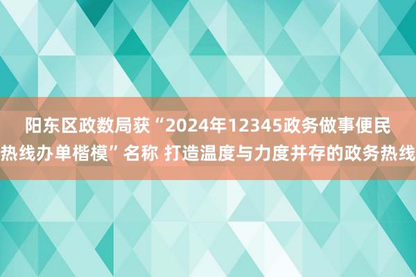 阳东区政数局获“2024年12345政务做事便民热线办单楷模”名称 打造温度与力度并存的政务热线