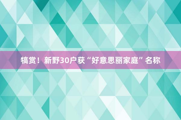 犒赏！新野30户获“好意思丽家庭”名称